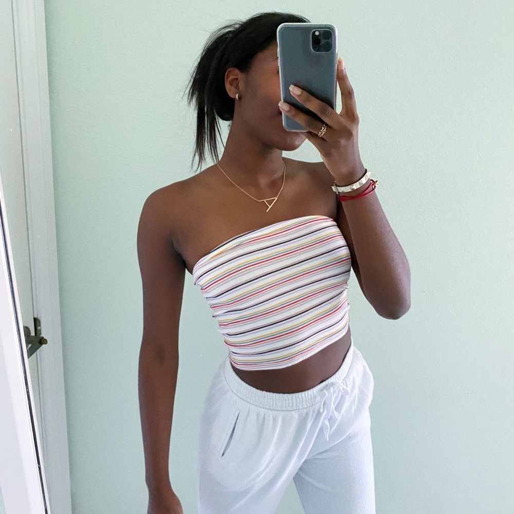Multicolor striped tube top